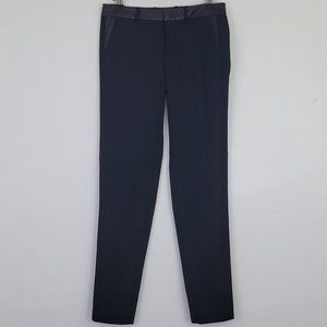 Vince Strapping Leather Trim Lightweight Wool Slim Ankle Trouser, Black